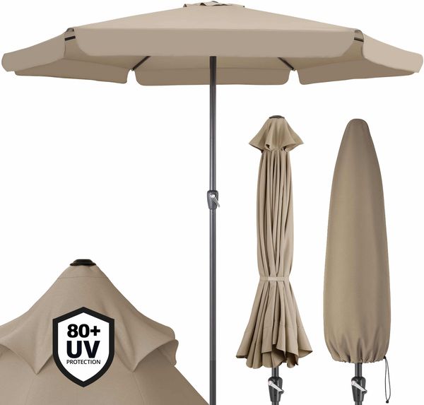 Kingsleeve Sonnenschirm mit Kurbel, UV Schutz 30+, Alu Mast / Polyester taupe, Ø 330 cm
