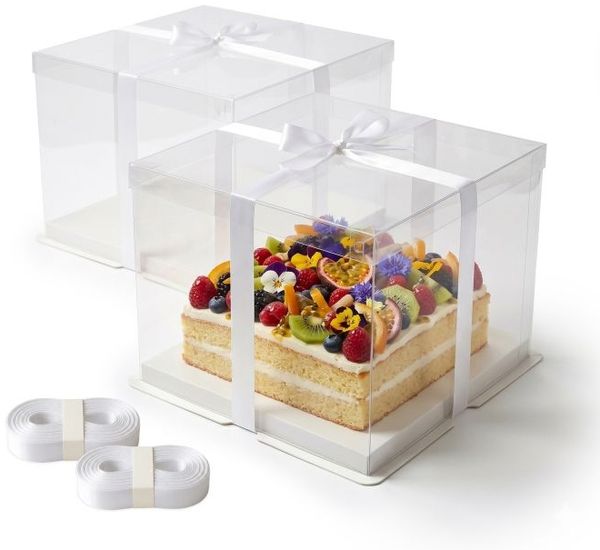 Relaxdays Transparente Tortenbox 2er Set Schleife