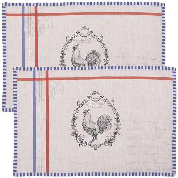 Clayre & Eef Platzset Devine French Rooster, (Set, 2-St, 2-teilig), Tischsets Platzsets (2 Stück) Platzdeckchen ca. 48x33cm Baumwolle