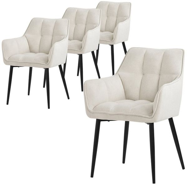 ML-DESIGN Polsterstuhl Esszimmerstuhl mit dickem gepolsterter Sitz Rücken- und Armlehnen (4 St), Wohnzimmerstuhl aus Frotteestoff Creme Loungesessel Küchenstuhl