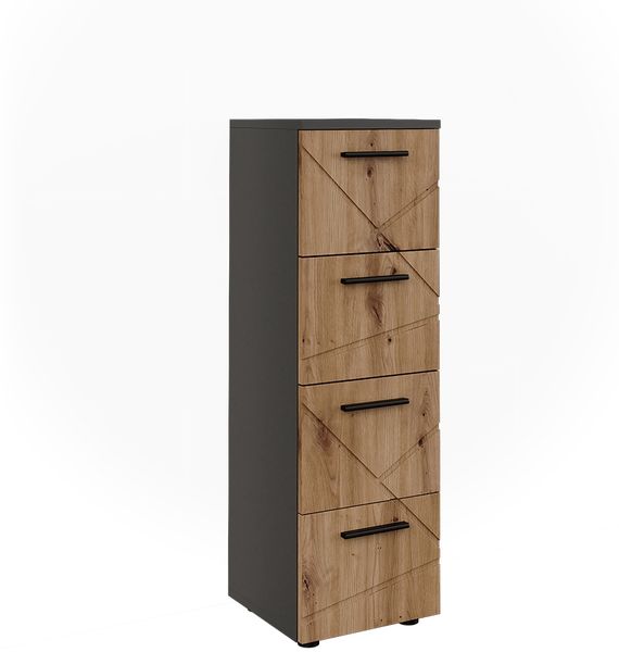 Midischrank Irma Anthrazit/Goldkraft Eiche 30 x 95 cm mit 4 Schubladen Vicco