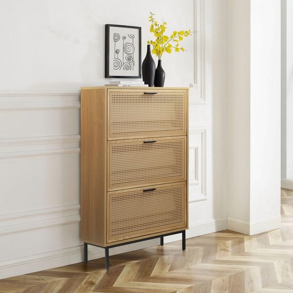 OTTO home Schuhschrank Feines aus massiver Esche, Metallgestell mit Pulverbeschichtung, Breite 80 cm