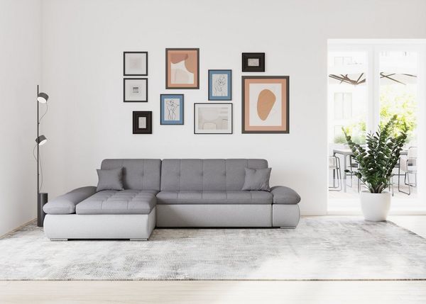 DOMO collection Ecksofa Moric, L-Form, XXL-Sofa - Breite 300cm, wahlweise mit Bettfunktion und Armteilverstellung, silber-grau