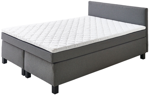 Boxspringbett Peggy / Philly, Flachgewebe, Holzwerkstoff, Mikrofaser, Grau, 140 x 87 x 207 cm