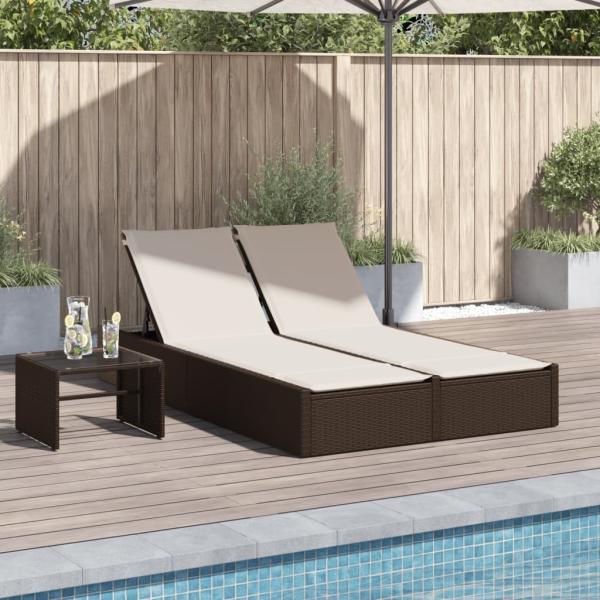 vidaXL Doppel-Sonnenliege mit Auflagen Braun Poly Rattan 368629