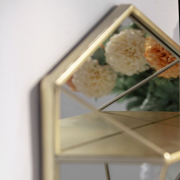 K&L Wall Art Wandspiegel Metall Wandregal Metallspiegel Shabby Chic Hängeregal Goldoptik, geometrischer Spiegel