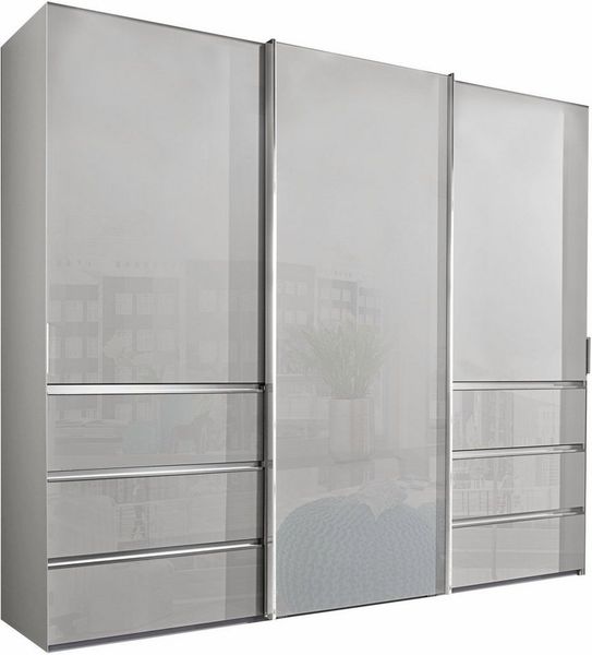 WIEMANN Schwebetürenschrank Malibu, stilvolles Design, Made in Germany mit Glasfront, in verschiedenen Breiten, Schubladen mit Selbsteinzug