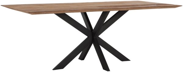 Esstisch Curves aus recyceltem Teakholz, Massivholz Design, Natur, schwarzes Metallgestell