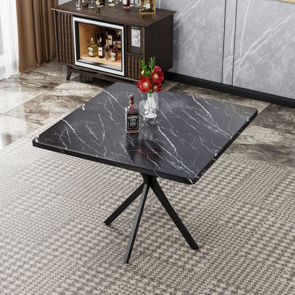 Esstisch quadratisch 98 x 98 x 75 cm, MDF-Tischplatte mit Metallbeinen, platzsparend in Schwarz