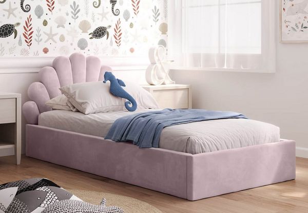 Kids Collective Kinderbett Polsterbett Stauraumbett 90x200 cm Kinder Bett Jugendbett, Mit Samtbezug Lattenrost & Metallrahmen, 90x200 cm, Rosa