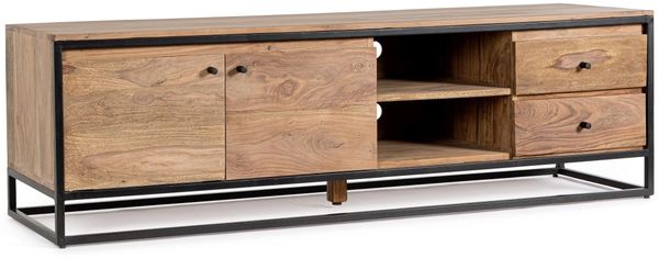 TV-Board Natran aus Sheesham-Holz, modernes Design, natur, Metallgestell, 175 cm