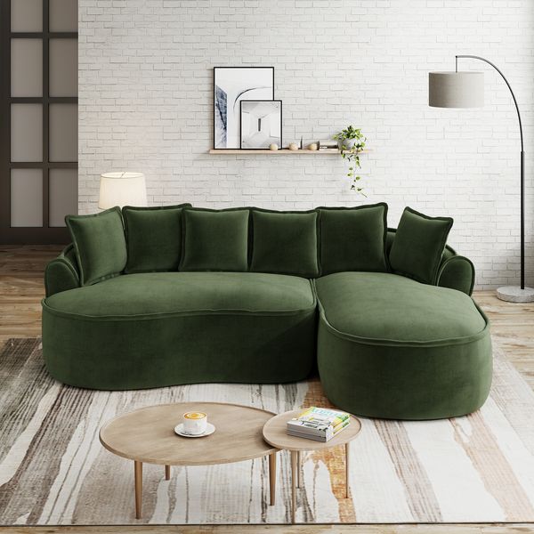Flieks Modulares L-Form Cloud Sofa, extra tiefe Sitzfläche, breit gepolstert, mit Chaiselongue links & Kissen, kein Aufbau nötig, Chenille, Grün