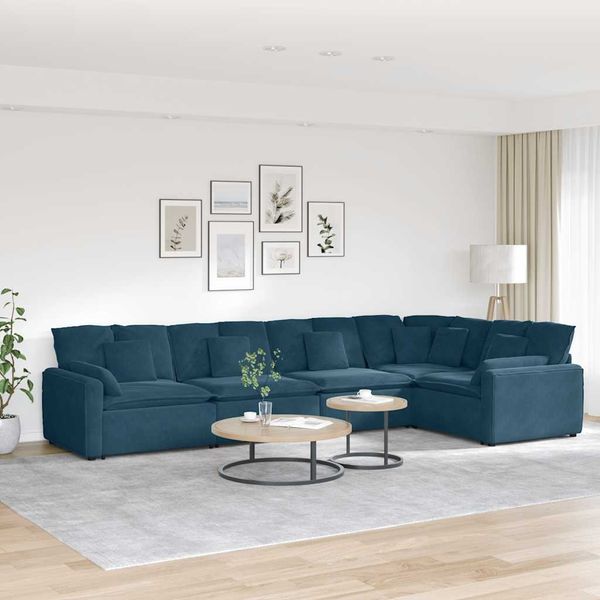 vidaXL Modulares Sofa mit Kissen Samt Blau 3321327