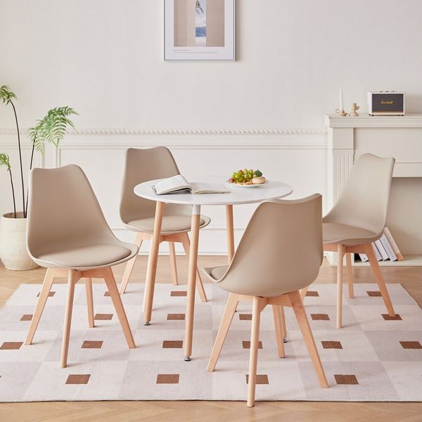 GrandCA HOME Essgruppe 5-teiliges Esszimmer-Set, Moderner Minimalistischer Tisch und Stühle, (5-tlg), Tischplatte mit gepolsterten Kunststoffstühlen