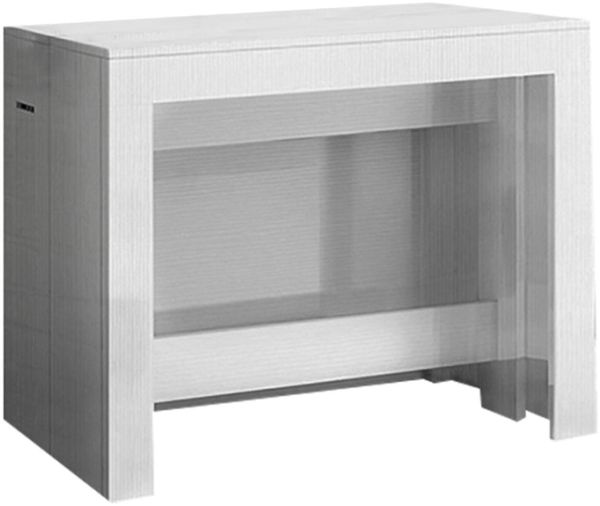 Dmora Ausziehbare Konsole Anello, Ausziehbare Konsole für bis zu 12 Sitzplätze, Tisch mit Verlängerungshaltern, 100 % Made in Italy, 51/300 x 90 x 77 cm, glänzend weiße Lärche,
