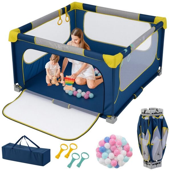 COSTWAY Laufstall faltbar, 127*127cm, mit 50 Bälle & Tragetasche, für Baby