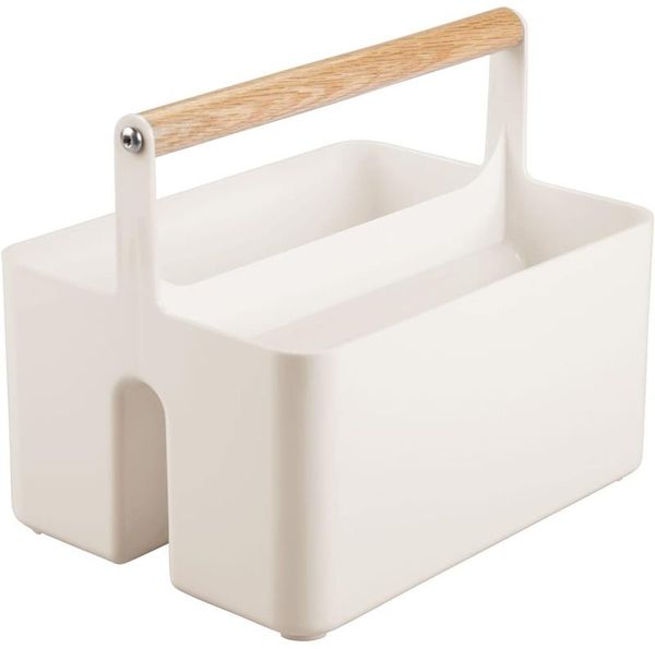 mDesign Baby Organizer Sortierbox Behälter 2 Fächer Holzgriff Kunststoff Beige