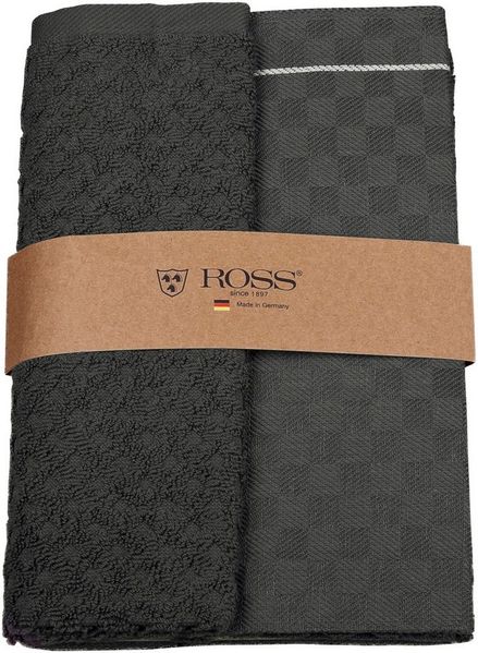 ROSS Geschirrtuch 2er Set 908, 1 Geschirrtuch + 1 Küchenfrottiertuch in einer Banderole, (Set, 2-tlg, 1x 50x70 cm + 1x 50x50 cm), Zwirn Halbleinen Geschirrtuch + Küchenfrottiertuch aus 100% Baumwolle