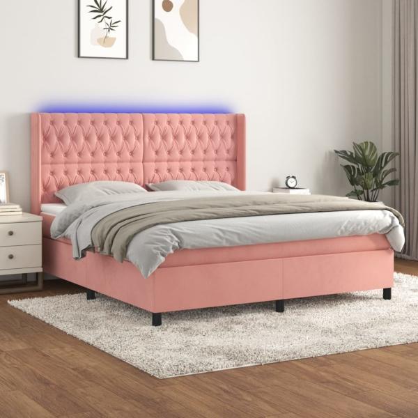 vidaXL Boxspringbett mit Matratze & LED Rosa 180x200 cm Samt 3139762