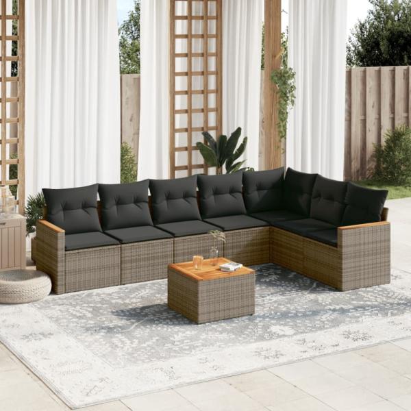 vidaXL 8-tlg. Garten-Sofagarnitur mit Kissen Grau Poly Rattan 3226039