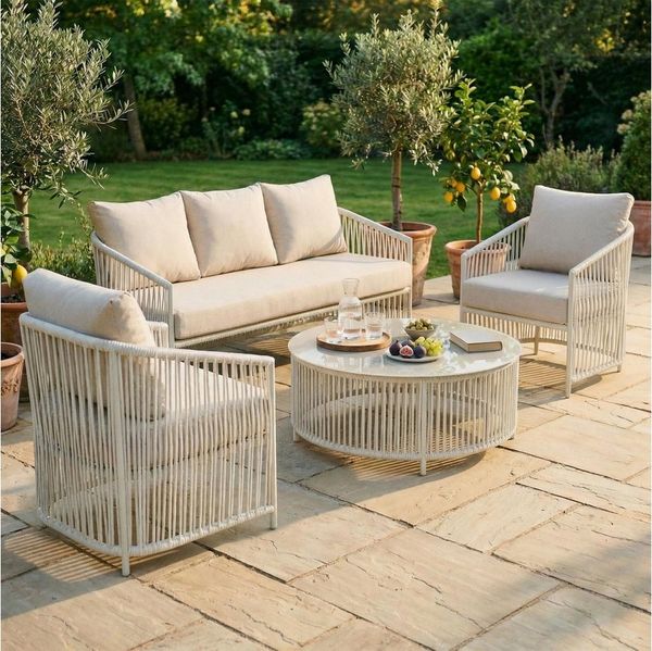 IDIMEX Gartenlounge-Set KULO, (4-tlg), mit 3-Sitzer und 2 Sesseln inkl. Kissen aus Aluminium und Rope Beige