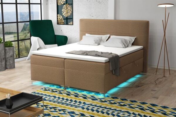 Boxspringbett Schlafzimmerbett CANELA 200x200cm Stoff Monolith inkl. Bettkasten