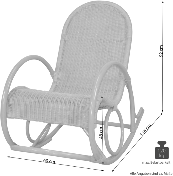 Schaukelstuhl aus Rattan handgefertigt, weiß inkl. Kissen braun Bild 5