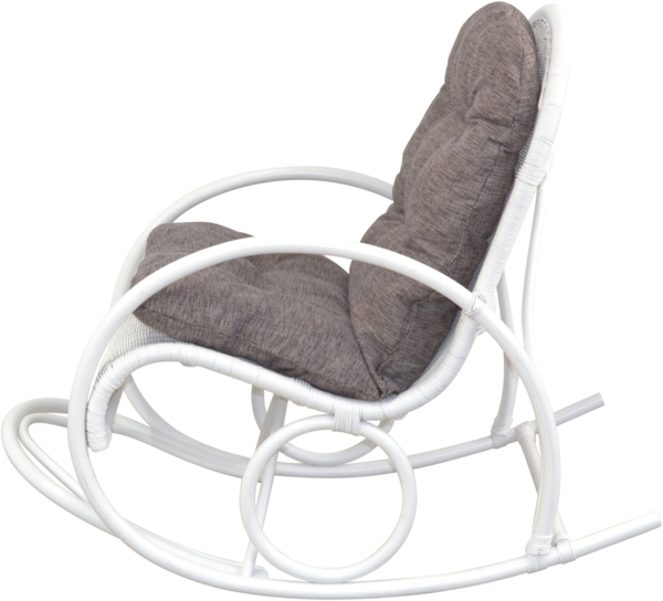 Schaukelstuhl aus Rattan handgefertigt, weiß inkl. Kissen braun Bild 2