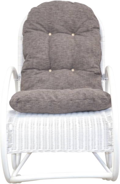 Schaukelstuhl aus Rattan handgefertigt, weiß inkl. Kissen braun Bild 3