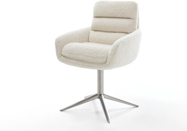 Drehstuhl Abelia-Flex mit Armlehnen Teddystoff Beige Fußkreuz Edelstahl 360° drehbar Wippfunktion