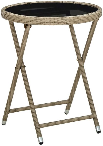 Gartentisch, Beistelltisch, Balkontisch Beige 60 cm Poly Rattan und Hartglas