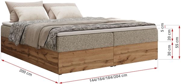 Polsterbett mit Bettkasten, Boxspringbett ohne Kopfteil WOOD ZERO, 7-Zonen Multipocket-Matratze und Topper, modernes Bett für Schlafzimmer - Dunkelbeige Strukture - 200 x 200 cm - H4 Bild 6