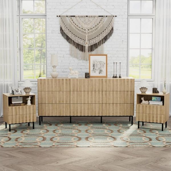 UEV Schlafzimmer-Set 3er-Set Schlafzimmermöbel, Möbelset im Industrial Stil, (Kommode mit 9 Schubladen und 2er-Set Nachttisch), Komplettschlafzimmer, Schrank mit Kippschutz, Soft-close Schubladen