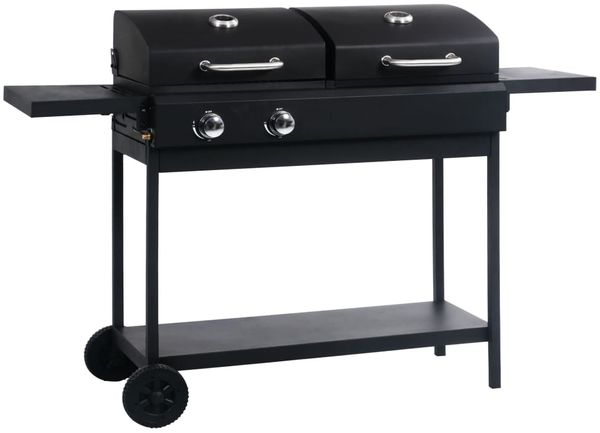 vidaXL Gas- und Holzkohle-Grill mit 2 Brennern