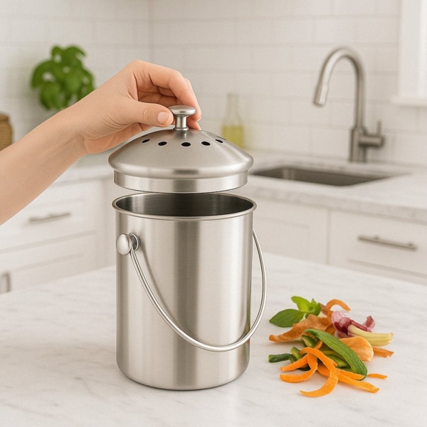 Weis 18628 Edelstahl Biomüll Abfalleimer 4,5L mit Kohlefilter