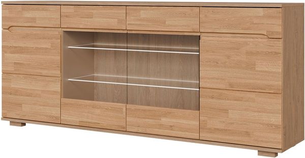 OTTO home Sideboard VETRO Teilmassiv, Fronten Massivholz, Wohnzimmer, Stauraum,Griffmulde, B/T/H:199/40/85cm, 2 Schubladen, 7Fächer