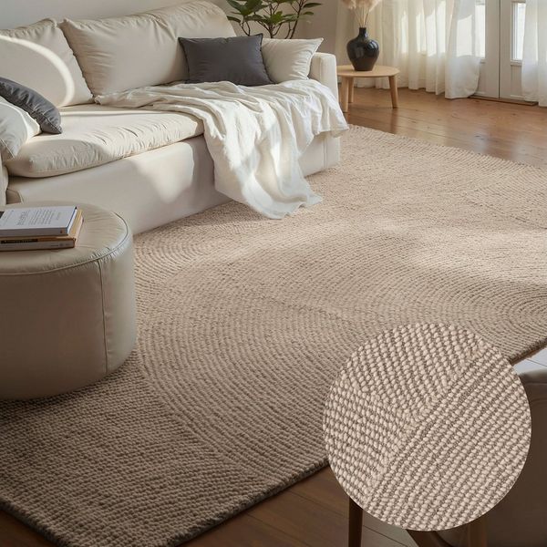 HANSE Home Wollteppich Calmio, auch als Läufer und in rund, rechteckig, Höhe: 18 mm, Handgetuftet, Wolle, Natur, Wohnzimmer, Schlafzimmer, Skandi, Hygge