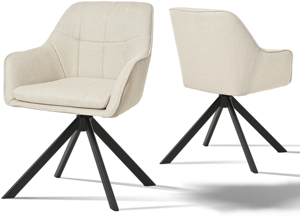 GOEURVANT 1437 Esszimmerstühle 2er-Set, 360° Drehbar, Webstoff - Beige Stoff