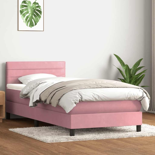 vidaXL Boxspringbett mit Matratze Rosa 100x210 cm Samt 3316970 Bild 3