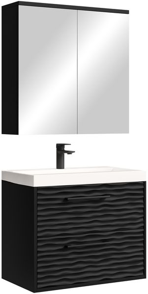 Badplaats Badmöbel Komplettset Etna 60 x 35 cm Schwarz Matt - Badezimmermöbel mit Waschbecken und Spiegelschrank