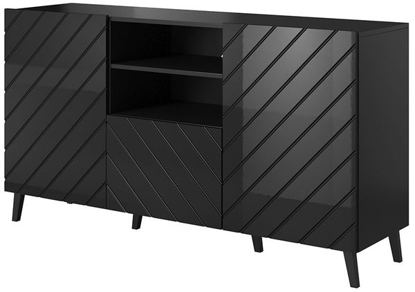 Kommode Mukodi (Farbe: Schwarz / Schwarz Hochglanz)