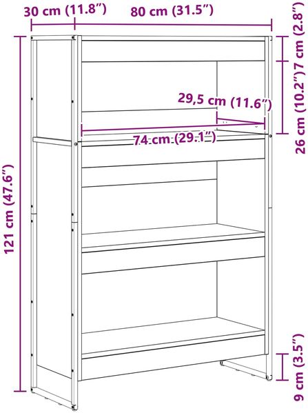 vidaXL Bücherregal Sonoma 80 x 30 x 121 cm Holzwerkstoff 886415 Bild 11