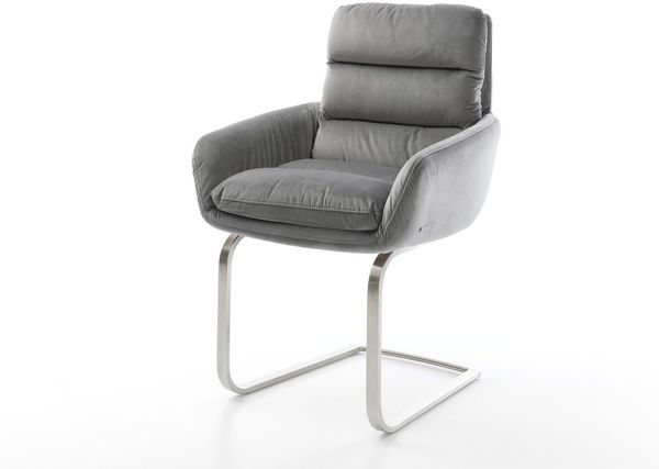 Freischwinger Abelia-Flex mit Armlehnen Samt Grau Freischwinger flach Edelstahl