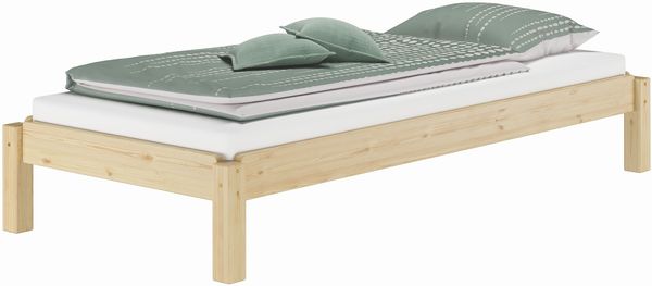 Massivholzbett Stapelbett Einzelbett 90x200 Kiefer unbehandelt Zubehör wählbar V-60.48N-09ohne Zubehör