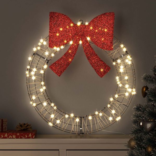 vidaXL Kranz mit 60 LEDs Warmweiß 75 x 75 x 8 cm Rattan 42019139