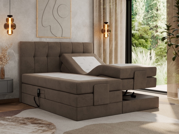 Elektrisches Bett, Boxspringbett mit Multipocket-Matratzen und Elektrisch verstellbare - VITTORIA - 140 x 200 cm - Braun Velvet - H3 Bild 2