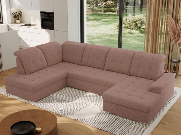 Ecksofa, Wohnzimmer U Couch, Polstersofa mit Bettkasten - MADRITO U - Rosa Boucle - Links