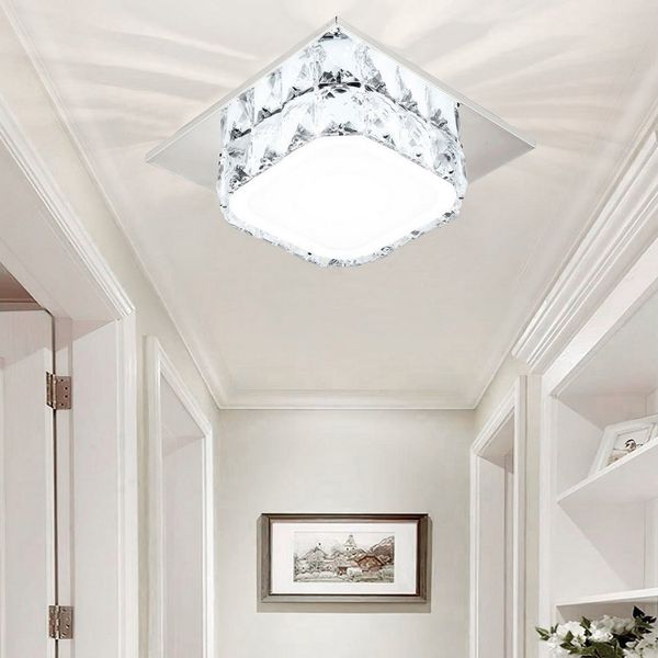 oyajia LED Deckenleuchte Moderne 9K Kristall Edelstahl Deckenlampe, 16W Unterputz Deckenleuchte, Kaltweiß, Luxus Mini Kronleuchter LED Deckenlampe, für Flur, Esszimmer, Hotel