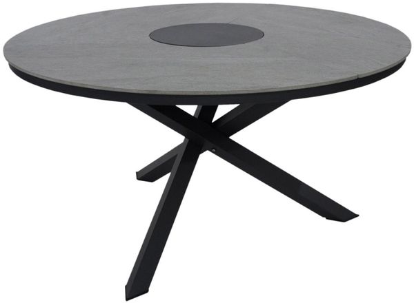 Gartenesstisch Kenora aus Aluminium und Keramik, modern, rund in Grau, für 4–6 Personen