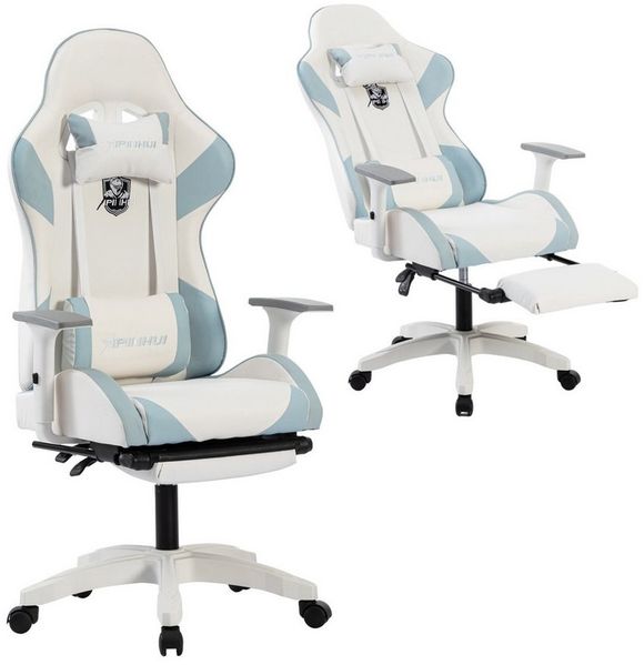FOXSPORT Gaming-Stuhl inkl. Rücken- & Nackenkissen, ergonomischer Bürostuhl (Computer Stuhl mit Racing-Design, Drehstuhl mit 3D-Armstützen und verstellbarer Fußstütze, 150° verstellbare Rückenlehne, 1 St), 360° drehbar, 10 cm Höhenverstellung, belastba...